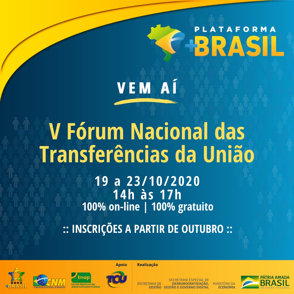 V Fórum Nacional das Transferências da União será on-line e acontecerá em outubro